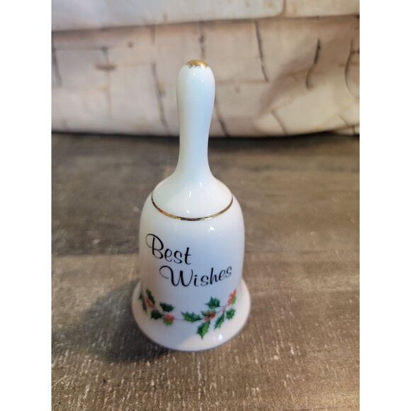 Ceramic best wishes Bell mistletoe Xmas Decor figure - Picture 1 of 6